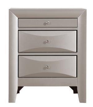 English Elm Elegant Silver Nightstand with 3 Spacious Drawers, Curved Fronts, No Assembly, Compact Stylish Accent Piece Champagne 32 L x 25 W x 19 H B078118240