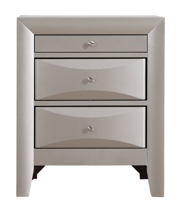 English Elm Elegant Silver Nightstand with 3 Spacious Drawers, Curved Fronts, No Assembly, Compact Stylish Accent Piece Champagne 32 L x 25 W x 19 H B078118240