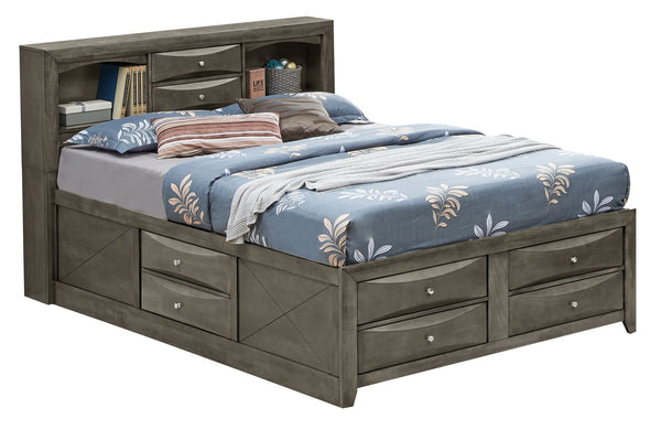 English Elm Sleek Gray Full Storage Bed with Built-In Drawers, Modern Particle Board Design, Durable Support B078S00185