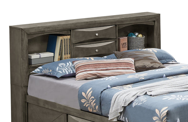 English Elm Sleek Gray Full Storage Bed with Built-In Drawers, Modern Particle Board Design, Durable Support B078S00185