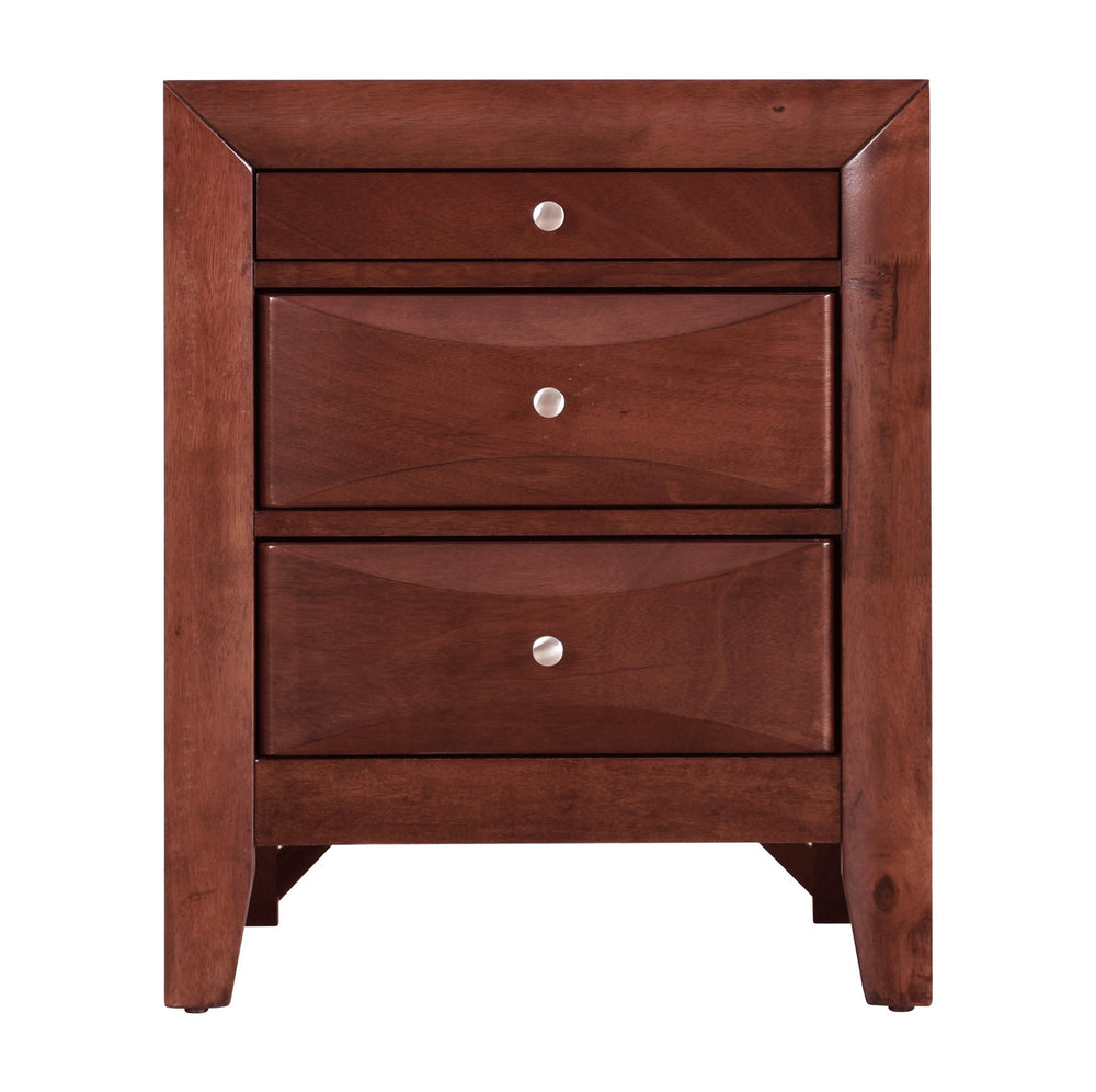 English Elm Sleek Cherry Nightstand With Storage, 3 Drawers Curved Fronts 28"H x 23"W x 17"D No Assembly, Rich Finish B078118252