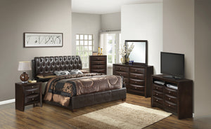 English Elm Elegant Velvet Full Bed Frame with Sturdy Support, Transitional Design, Easy Assembly, Modern Appeal Dark Brown 24 L x 59.5 W x 12 H B078108043