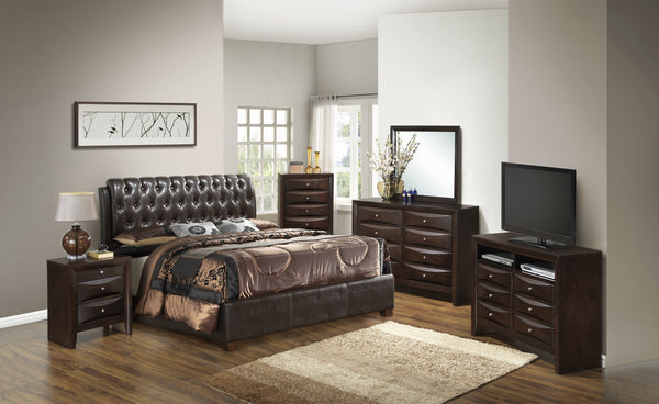 English Elm Elegant Velvet Full Bed Frame with Sturdy Support, Transitional Design, Easy Assembly, Modern Appeal Dark Brown 24 L x 59.5 W x 12 H B078108043