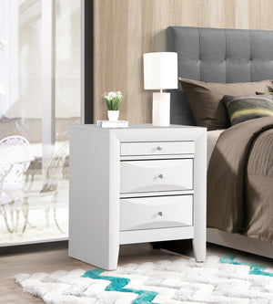 English Elm Elegant Silver Nightstand with 3 Spacious Drawers, Curved Fronts, No Assembly, Compact Stylish Accent Piece White 32 L x 25 W x 19 H B078118260