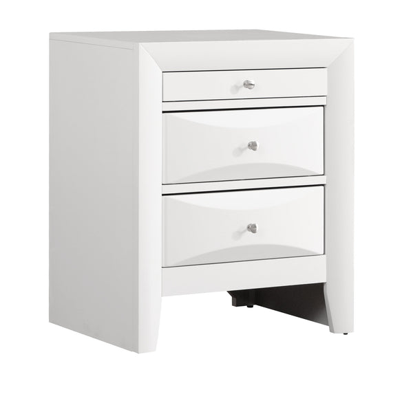 English Elm Elegant Silver Nightstand with 3 Spacious Drawers, Curved Fronts, No Assembly, Compact Stylish Accent Piece White 32 L x 25 W x 19 H B078118260