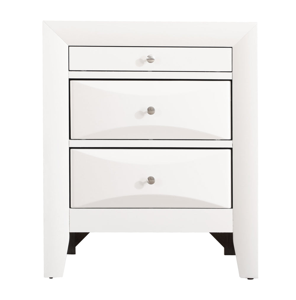 English Elm Elegant Silver Nightstand with 3 Spacious Drawers, Curved Fronts, No Assembly, Compact Stylish Accent Piece White 32 L x 25 W x 19 H B078118260