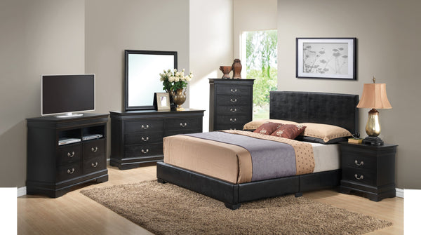 English Elm Sleek Black Full Bed with PU Upholstery, Sturdy Durable Frame, Quick Assembly & Under-Bed Storage B078108074