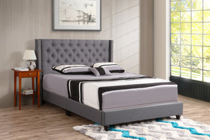 English Elm Elegant Upholstered Queen Bed Gray — Transitional Design, Durable Frame, Supportive Backrest, Easy Assembly B078118280