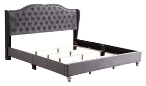 English Elm Stylish Velvet King Bed Frame with Plush Upholstery, Durable Construction, Easy Assembly, Transitional Appeal Gray 6.3 L x 36.5 W x 58.5 H B078108098