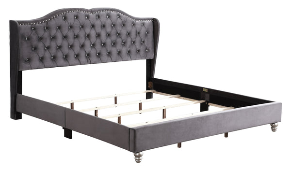 English Elm Transitional Velvet King Bed with Sturdy Frame and Upholstered Headboard, 48"H x 80"W x 83"D Elegance Gray 6.3 L x 36.5 W x 64.5 H B078108099