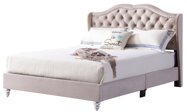 English Elm Elegant Velvet Queen Bed with Padded Headboard for Cozy Reading, Sturdy Frame & Timeless Style Beige 6.3 L x 36.5 W x 64.5 H B078108108