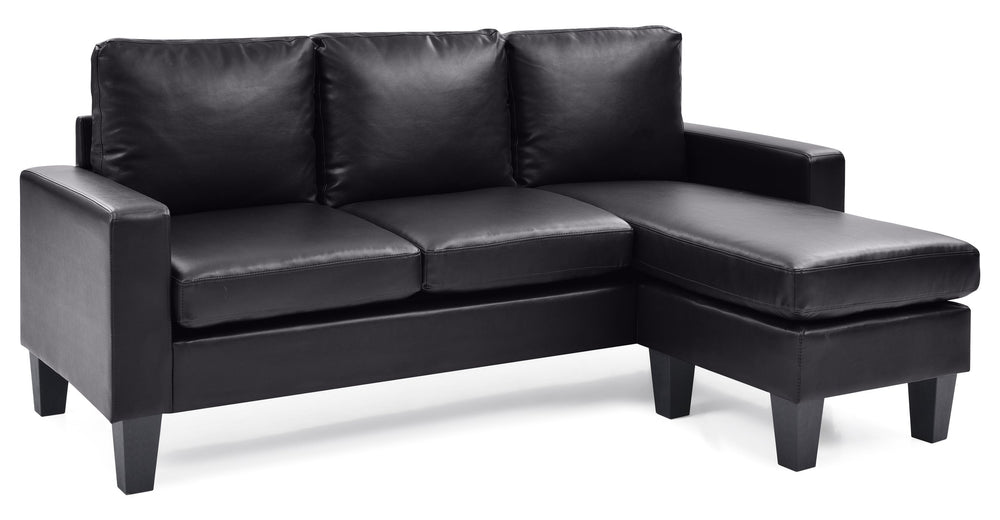 English Elm Jenna Modern G213-SCH Reversible Sofa Chaise in Black PU Upholstery — Space-Saving, Stylish Comfort B078S00217