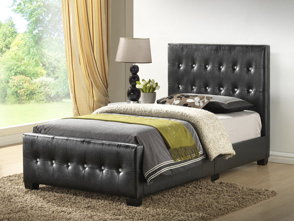 English Elm Stylish Transitional Twin Bed in Sleek Black PU Upholstery, 43"H x 41"W x 83"D, Durable Comfort B078118355