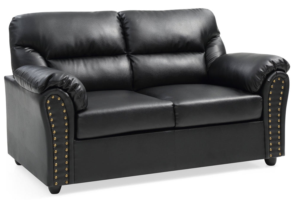 English Elm Chic Black PU Padded Loveseat 36"H x 60"W x 34"D — Sleek Modern Two-Seater with Padded Arms, Fast Assembly B078108147