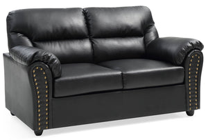English Elm Chic Black PU Padded Loveseat 36"H x 60"W x 34"D — Sleek Modern Two-Seater with Padded Arms, Fast Assembly B078108147