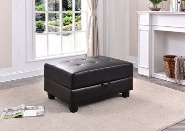 English Elm Sleek Black Ottoman PU Upholstered 18"H x 37"W x 26"D — Contemporary Comfort Seat, Durable Style B078108150