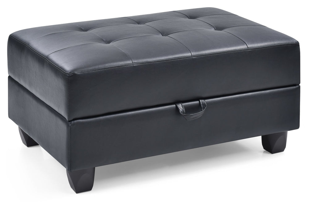 English Elm Sleek Black Ottoman PU Upholstered 18"H x 37"W x 26"D — Contemporary Comfort Seat, Durable Style B078108150