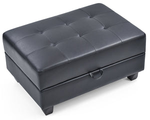 English Elm Sleek Black Ottoman PU Upholstered 18"H x 37"W x 26"D — Contemporary Comfort Seat, Durable Style B078108150