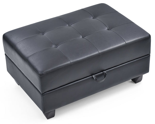 English Elm Sleek Black Ottoman PU Upholstered 18"H x 37"W x 26"D — Contemporary Comfort Seat, Durable Style B078108150