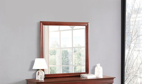 English Elm Louis Elegant 38-inch Vanity Mirror with Low-Distortion Glass and Warm Wood Veneer Frame for Décor Cherry 40 L x 39 W x 2 H B078108157