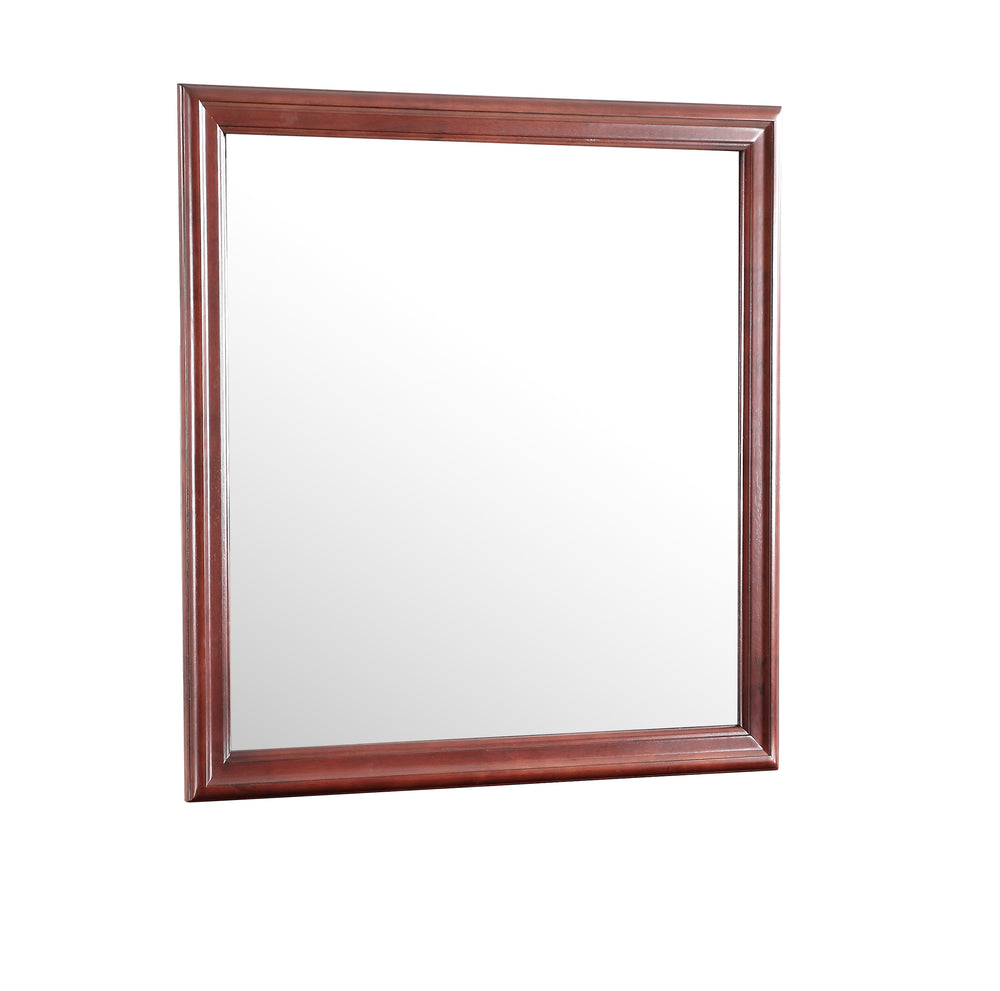 English Elm Louis Elegant 38-inch Vanity Mirror with Low-Distortion Glass and Warm Wood Veneer Frame for Décor Cherry 40 L x 39 W x 2 H B078108157