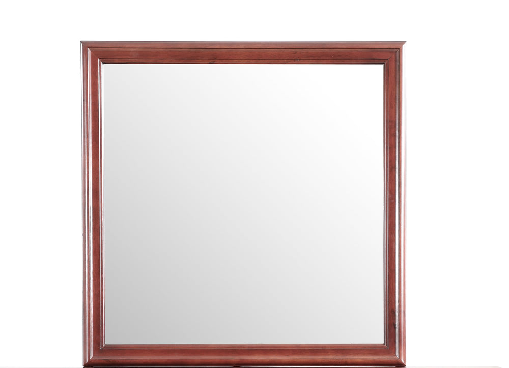 English Elm Louis Elegant 38-inch Vanity Mirror with Low-Distortion Glass and Warm Wood Veneer Frame for Décor Cherry 40 L x 39 W x 2 H B078108157