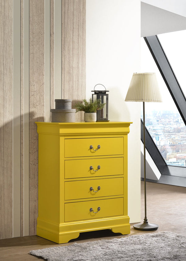 English Elm Phillipe Vintage 4-Drawer Chest in Yellow — Dovetailed Drawers, Metal Guides & Tarnish-Resistant Hardware B078108159