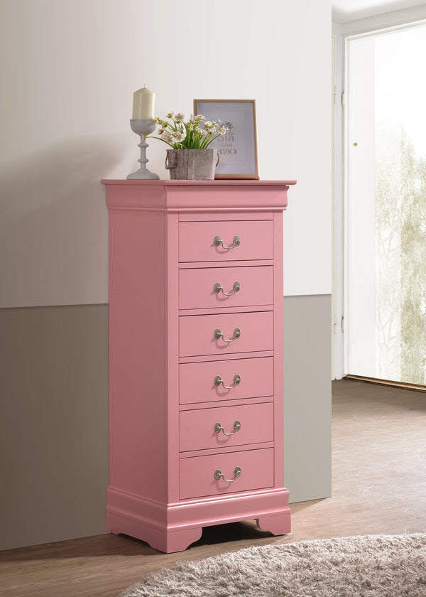 English Elm Louis Elegant 4-Drawer Chest with Carved Bases & English Dovetail Drawers, Tarnish-Resistant Hardware Pink 53 L x 24 W x 19 H B078108176
