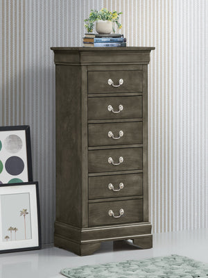 English Elm Louis Elegant 4-Drawer Chest with Carved Bases & English Dovetail Drawers, Tarnish-Resistant Hardware Gray 53 L x 24 W x 19 H B078108183