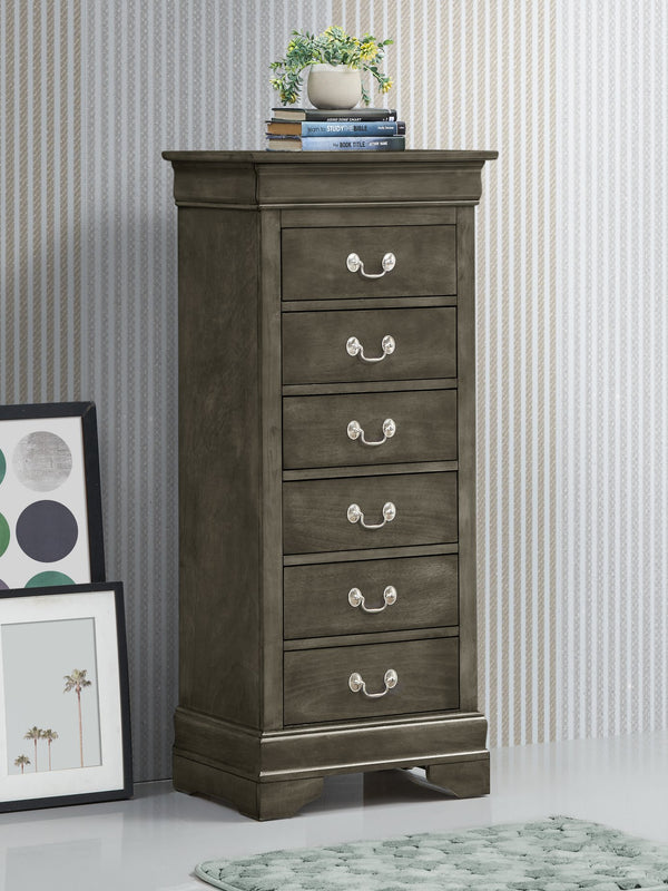 English Elm Louis Elegant 4-Drawer Chest with Carved Bases & English Dovetail Drawers, Tarnish-Resistant Hardware Gray 53 L x 24 W x 19 H B078108183