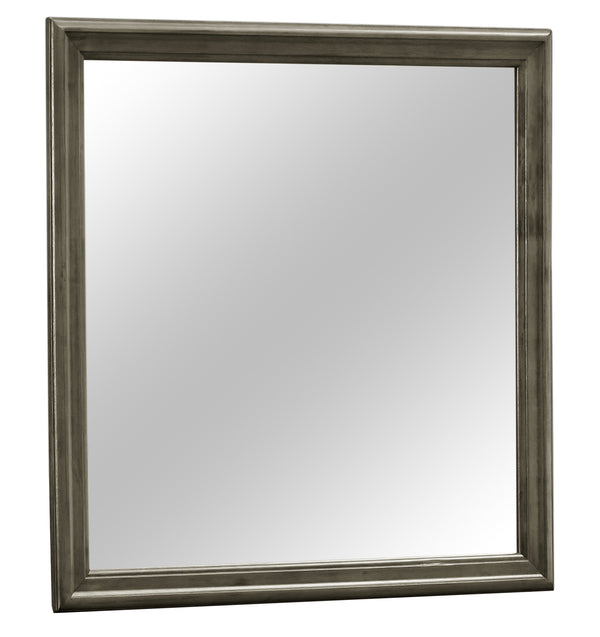 English Elm Louis Elegant 38-inch Vanity Mirror with Low-Distortion Glass and Warm Wood Veneer Frame for Décor Gray 40 L x 39 W x 2 H B078108184