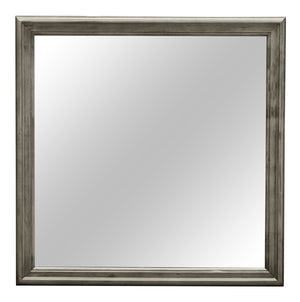 English Elm Louis Elegant 38-inch Vanity Mirror with Low-Distortion Glass and Warm Wood Veneer Frame for Décor Gray 40 L x 39 W x 2 H B078108184