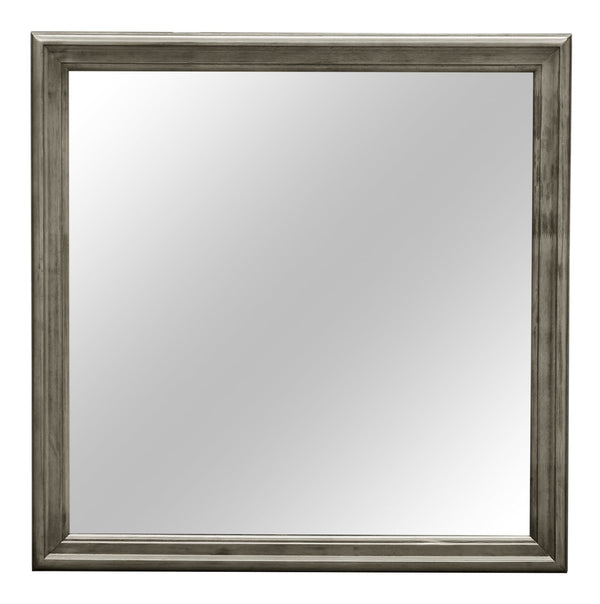 English Elm Louis Elegant 38-inch Vanity Mirror with Low-Distortion Glass and Warm Wood Veneer Frame for Décor Gray 40 L x 39 W x 2 H B078108184