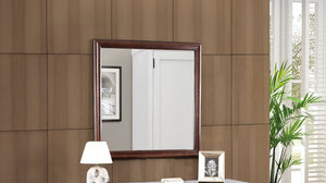 English Elm Louis Elegant 38-inch Vanity Mirror with Low-Distortion Glass and Warm Wood Veneer Frame for Décor Beige 40 L x 39 W x 2 H B078108198
