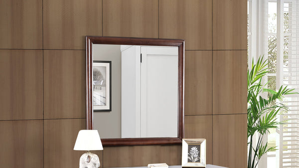 English Elm Louis Elegant 38-inch Vanity Mirror with Low-Distortion Glass and Warm Wood Veneer Frame for Décor Beige 40 L x 39 W x 2 H B078108198