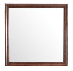 English Elm Louis Elegant 38-inch Vanity Mirror with Low-Distortion Glass and Warm Wood Veneer Frame for Décor Beige 40 L x 39 W x 2 H B078108198