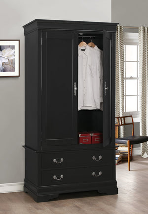 English Elm Elegant Black Traditional Armoire with Intricate Wood Detail, 78"H x 40"W, Ready-Assembled Storage Charm B078S00032