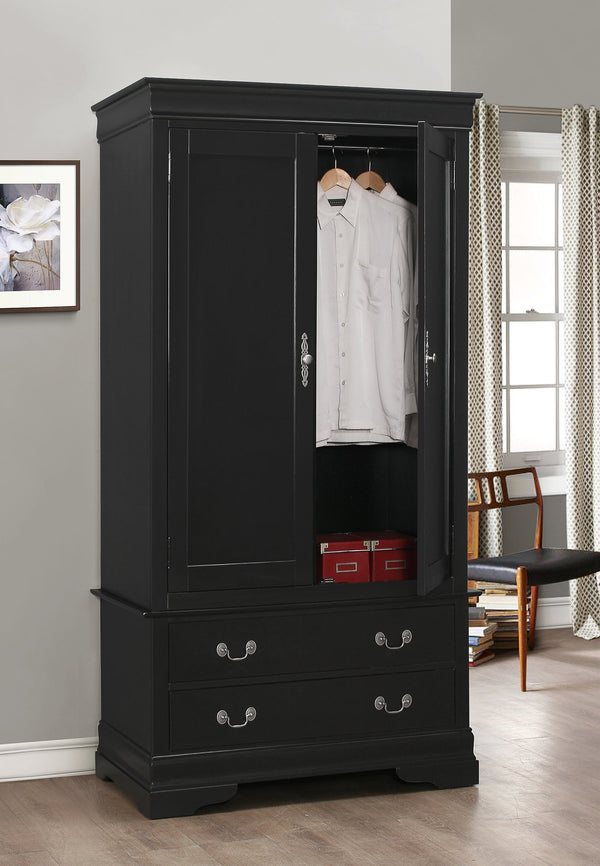 English Elm Elegant Black Traditional Armoire with Intricate Wood Detail, 78"H x 40"W, Ready-Assembled Storage Charm B078S00032