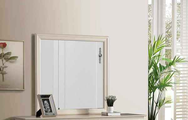 English Elm Louis Classic 38-Inch Framed Wall Mirror with Low-Distortion Glass and Durable Wood Veneer Finish Beige 40 L x 39 W x 2 H B078108225