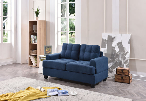 English Elm Chic Navy Blue Microfiber Loveseat 36"H x 58"W Transitional Saddle Arms Durable Upholstery, Easy Assembly B078S00044