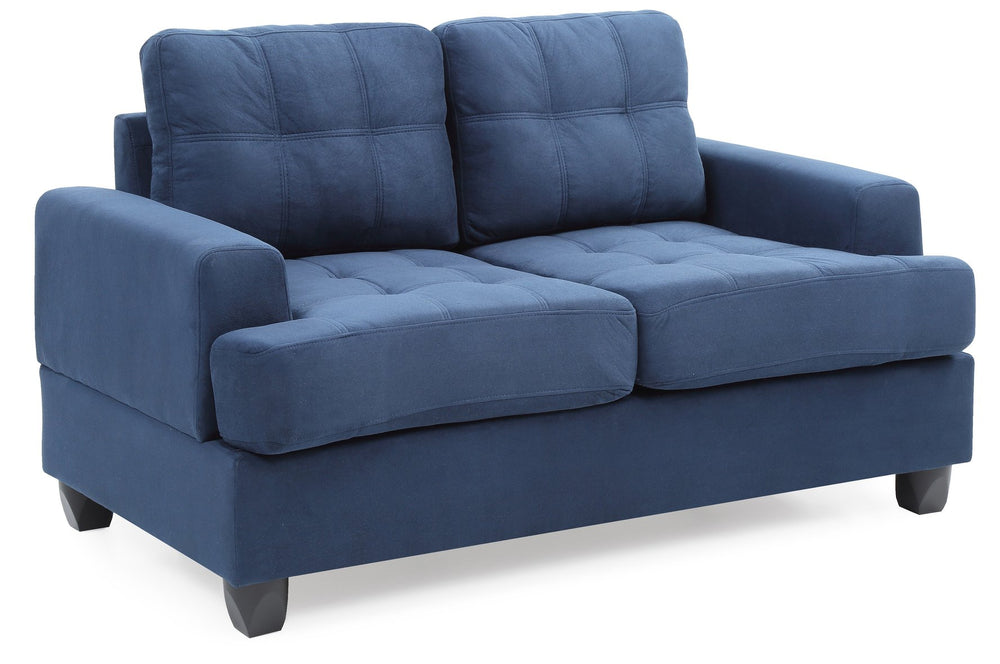 English Elm Chic Navy Blue Microfiber Loveseat 36"H x 58"W Transitional Saddle Arms Durable Upholstery, Easy Assembly B078S00044