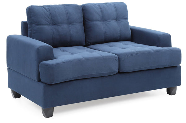 English Elm Chic Navy Blue Microfiber Loveseat 36"H x 58"W Transitional Saddle Arms Durable Upholstery, Easy Assembly B078S00044