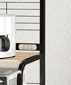 ORE International 60In Black Metal Kitchen Cart with Beech Shelves Built-In Outlets and Locking Casters Black / Beech G571B