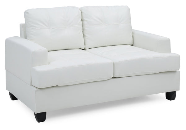 English Elm Charming White PU Transitional Loveseat — 36"H x 58"W Cozy Saddle Arms, Easy-Care Finish, Seats Two B078S00056