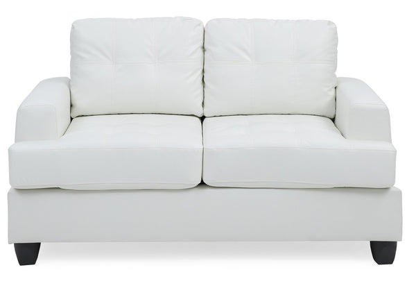 English Elm Charming White PU Transitional Loveseat — 36"H x 58"W Cozy Saddle Arms, Easy-Care Finish, Seats Two B078S00056