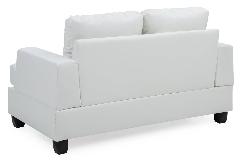 English Elm Charming White PU Transitional Loveseat — 36"H x 58"W Cozy Saddle Arms, Easy-Care Finish, Seats Two B078S00056
