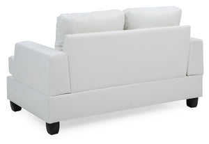 English Elm Charming White PU Transitional Loveseat — 36"H x 58"W Cozy Saddle Arms, Easy-Care Finish, Seats Two B078S00056
