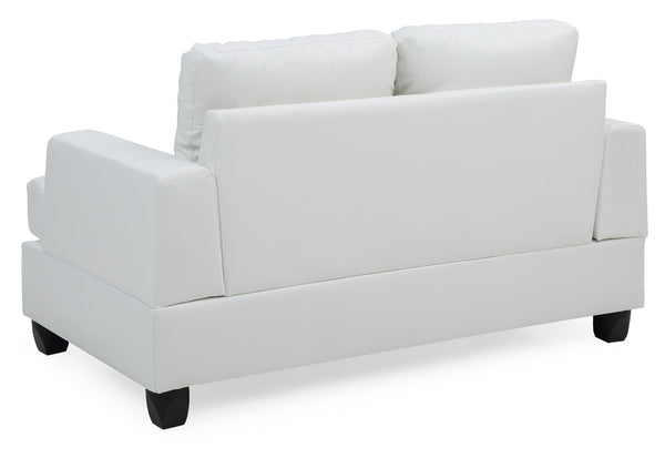English Elm Charming White PU Transitional Loveseat — 36"H x 58"W Cozy Saddle Arms, Easy-Care Finish, Seats Two B078S00056