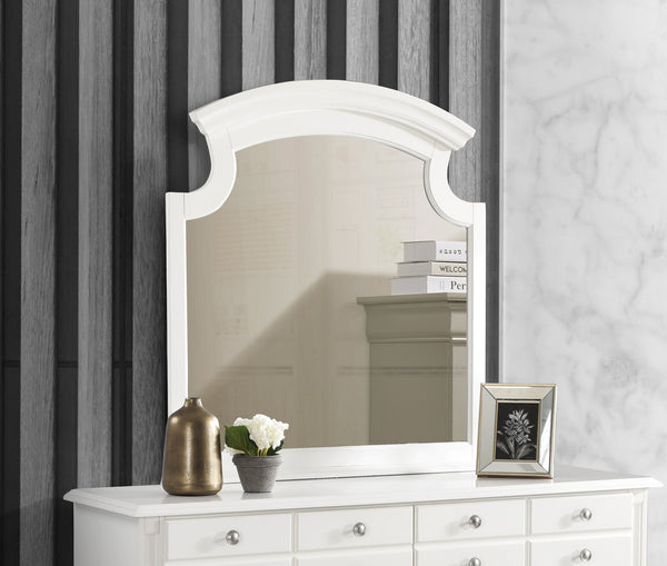 English Elm Summit G5975-M Mirror White — Carved Trim, Real Wood Veneer Finish, Low-Distortion Glass, Dresser Mount B078108352