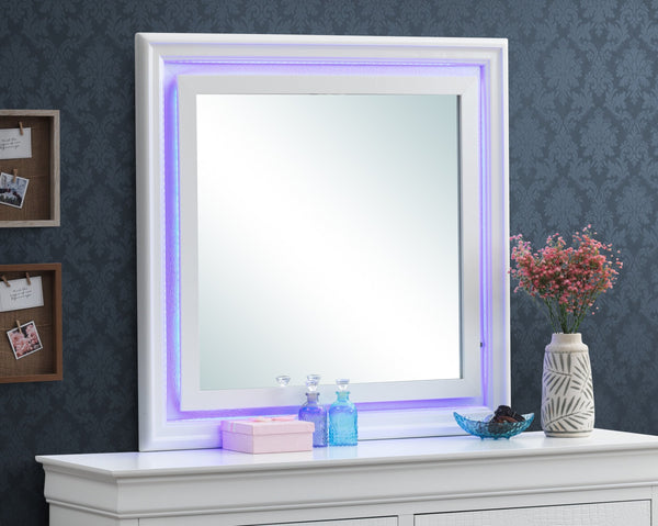 English Elm Lorana Silver Champagne Wall Mirror 38" - Elegant Led Accent, Low-Distortion Glass, Versatile Design B078108364